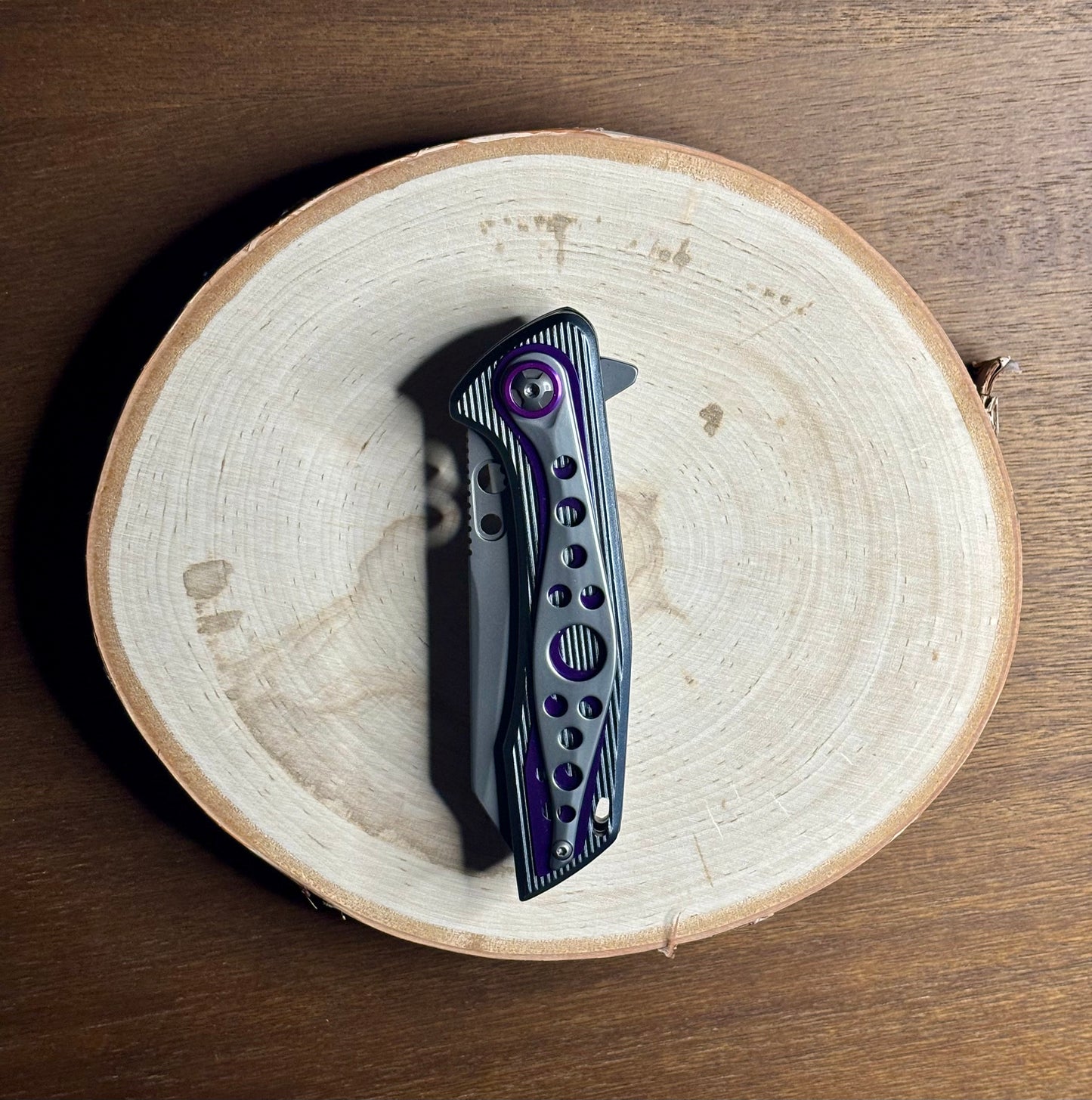 Overall Purple Spring Assist Folding Camping Pocket Knife