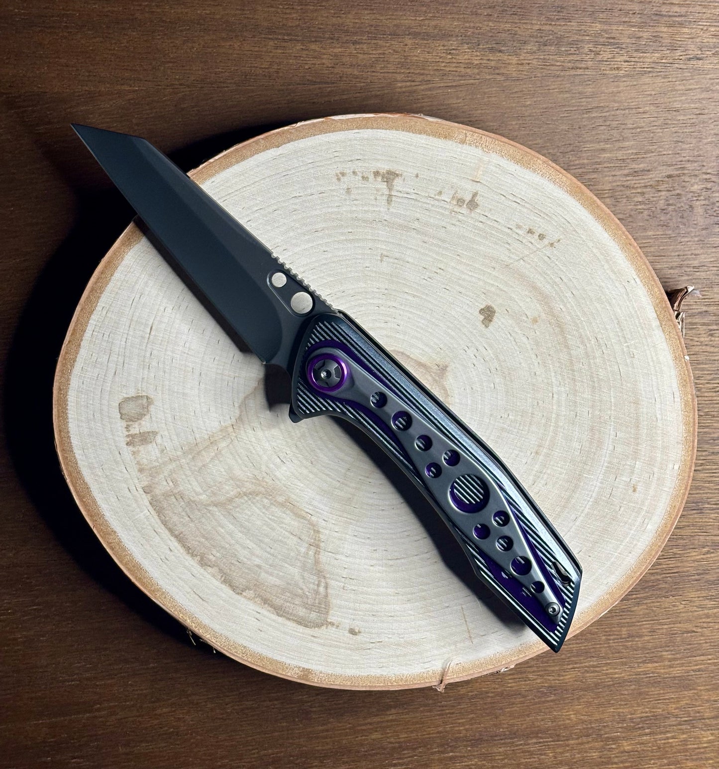 Overall Purple Spring Assist Folding Camping Pocket Knife