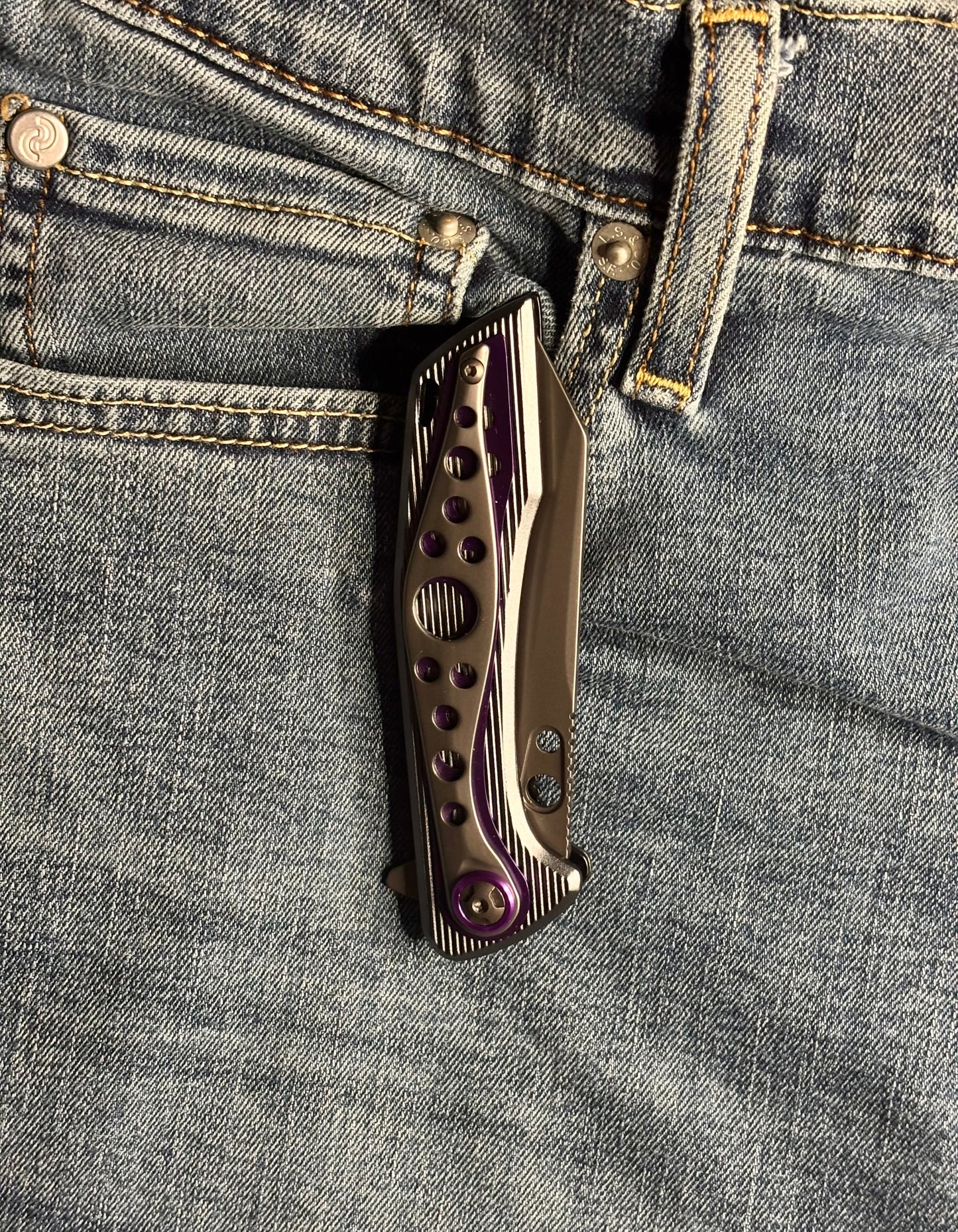 Overall Purple Spring Assist Folding Camping Pocket Knife