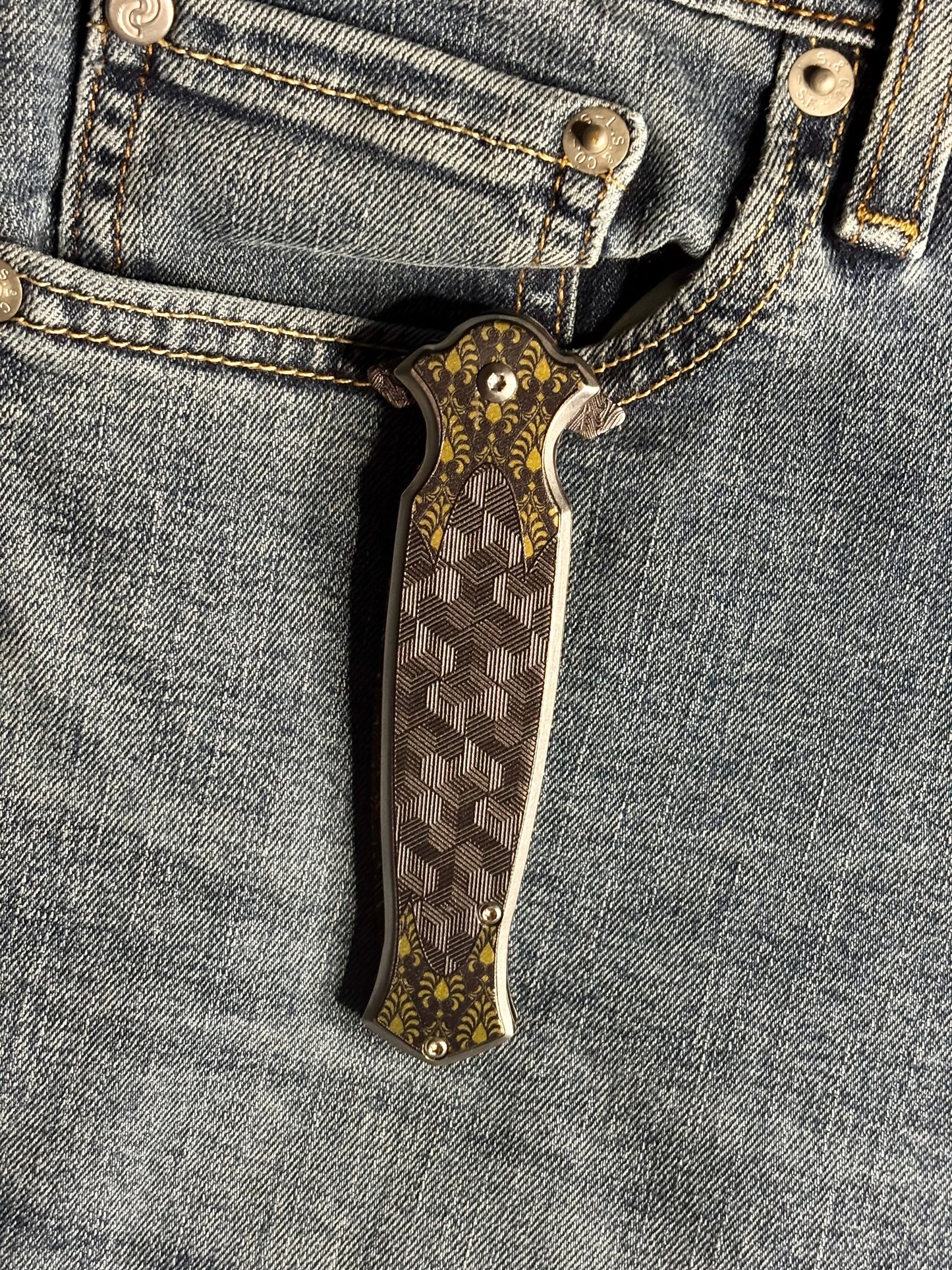 Damascus Etch Style Black Dirk Dagger Spring Assist Pocket Knife