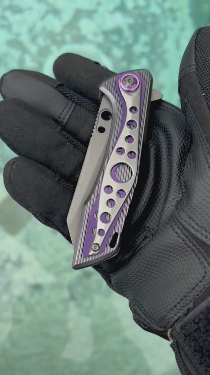 Overall Purple Spring Assist Folding Camping Pocket Knife